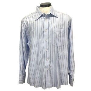 Ted Baker London Men's Dress Shirt 17 36 (Tagged 34/35) Blue Herringbone Cotton